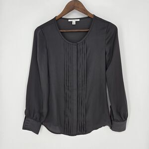 Banana Republic Grey Pleated Blouse XS Petite Academia Preppy Classic